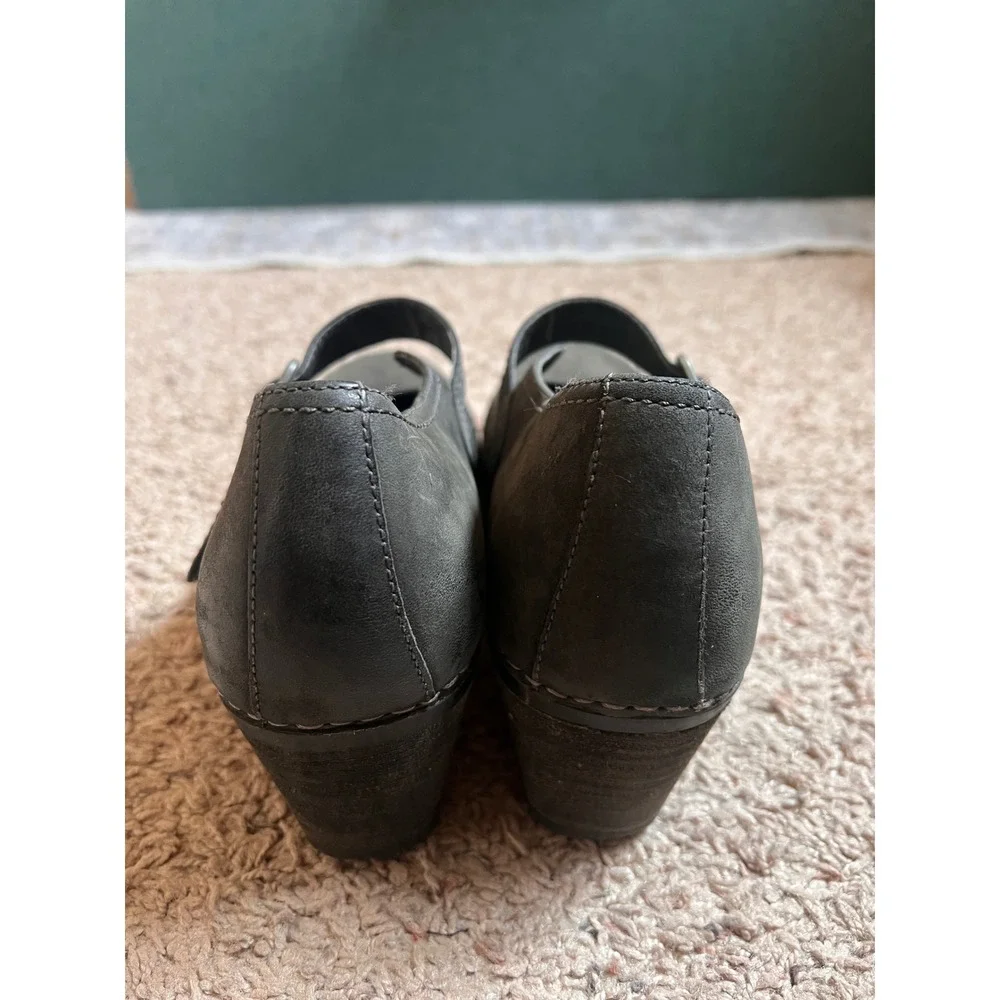 Dansko Fawna Mary Jane Wedge Shoes Grey Nubuck Leather Buckle Strap Womens 41